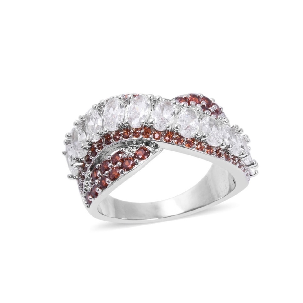 Simulated White and Red Diamond Criss Cross Statement Ring